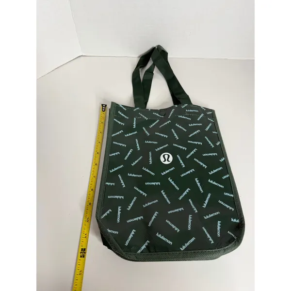 LULULEMON ATHLETICA Reusable Shopping Tote bag Dark Green White Logo Like new - Image 2