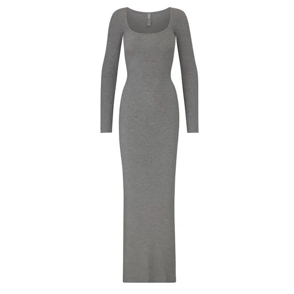 SKIMS Soft‎ Lounge Long Ribbed Long Sleeve Maxi Dress Heather Gray Size XS - Image 3