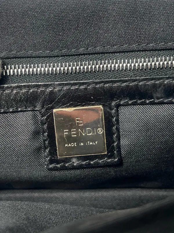 Fendi FF Logo Black Canvas Zucca Baguette Shoulder Flap Crossbody Bag Clutch - Image 14