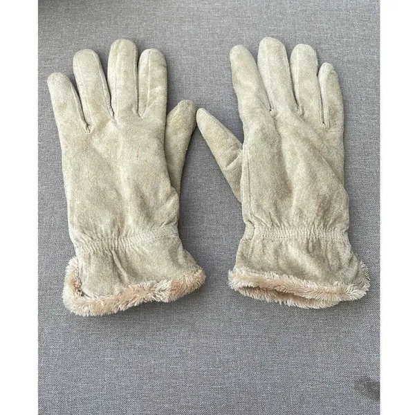 Vintage Cream leather sherpa lined gloves womens large - Image 6