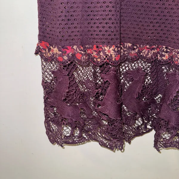 $280 EUC Farm Rio Purple Chelsea Garden Embroidered Lace Midi Tiered Dress S - Image 11