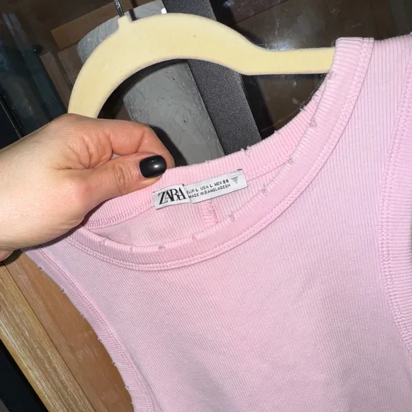 Zara ribbed tank top distressed bubblegum pink cotton fitted tee - Image 2