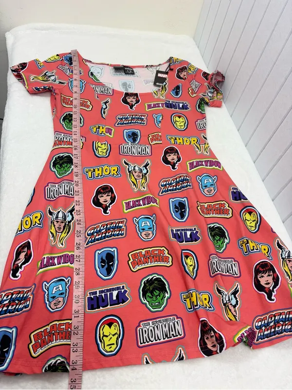 Marvel Avengers Coral Graphic Superhero Scoop Neck Dress Size L Comic Print - Image 9
