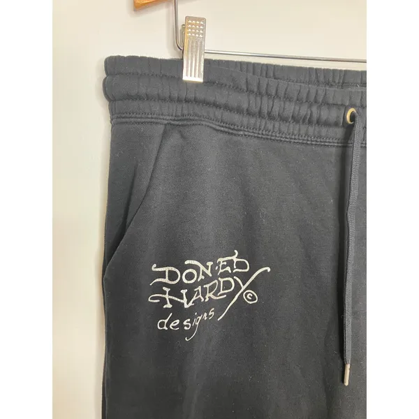 Ed Hardy Sweatpants Womens XL Black Excellent True Death Eagle Glitter Logo - Image 2