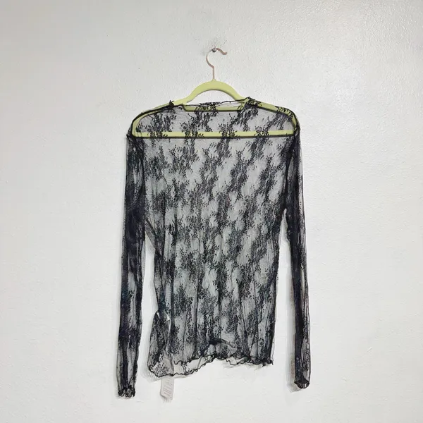 Black Lace Sheer Long Sleeve Boatneck Top Sz L NWT - Image 12