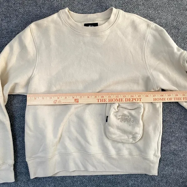StüSsy Cream Front Pockets Crewneck Pullover Sweatshirt Streetwear Skate Casual - Image 6