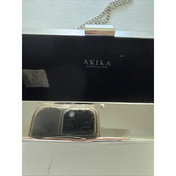 AKIRA Lead The Way Shiny Silver Metal Box Clutch Bag with Chain Strap - Image 3