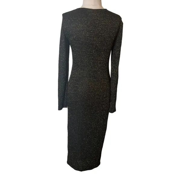 Bardot Romeo Lace Up Dress in Black and Gold midi‎ sz 8 - Image 4