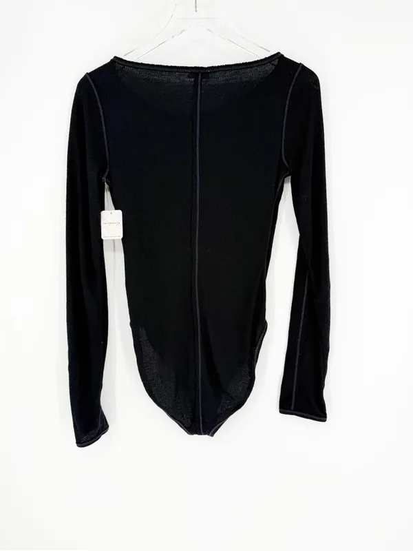 NWT Free People Sloane Henley Bodysuit Womens S Black Textured Long Sleeve - Image 4