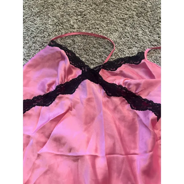 Victoria's Secret Vintage‎ 2003 Pink Satin Lace Trim Babydoll Slip Dress Small - Image 3