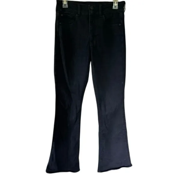 American Eagle Next Level Stretch Black Flare Jeans 6 Regular Double Button - Image 2