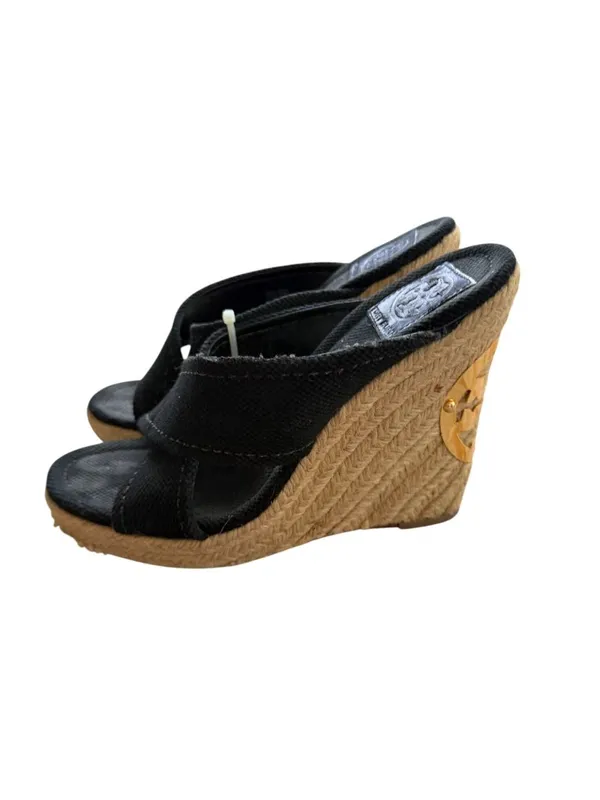 TORY BURCH Black Canvas Espadrilles Wedges Sandals Size 7.5 - Image 2