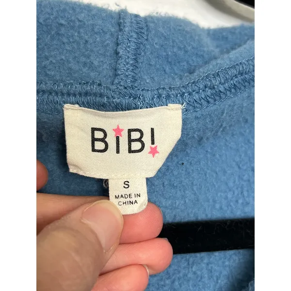 BIBI Blue Quarter Zip Hoodie Small Pullover Sweatshirt Kangaroo Pocket Cozy - Image 4