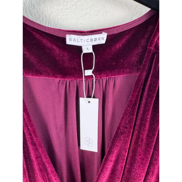 Baltic Born Velvet Maxi Dress Women Size L Burgundy V Neck Long Sleeve Formal - Image 2