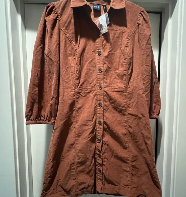 NWT GAP Brown Corduroy Button-Up midi Shirt dress sz small - Image 2