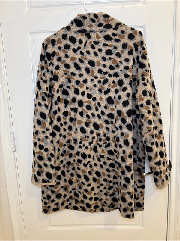 Fiel Flower 100% Wool Leopard Print Zip Cardigan Jacket XL - Image 3