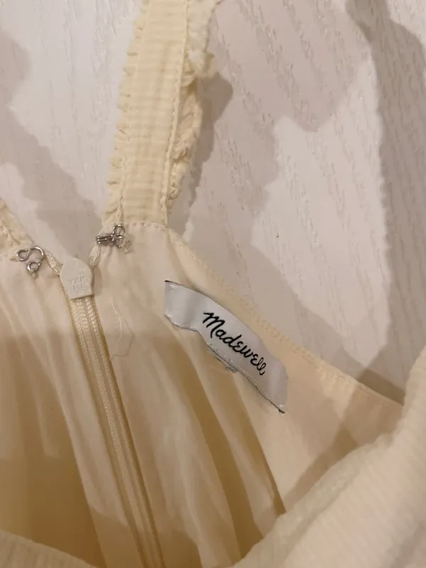 Madewell Ruffle Strap Empire Dress Ivory Cream Beige Sz 12 Cotton Blend Pockets - Image 3