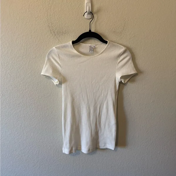 & Other Stories Ribbed White Tee Size 2 Bridal Basic Casual Spring Summer Layer - Image 2