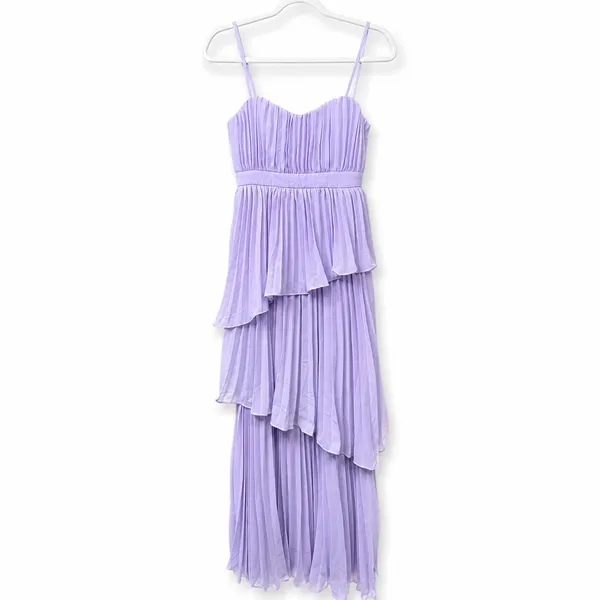 NEW Lulus Jehona Lavender Purple Pleated Chiffon Asymmetrical Tiered Maxi Dress - Image 5