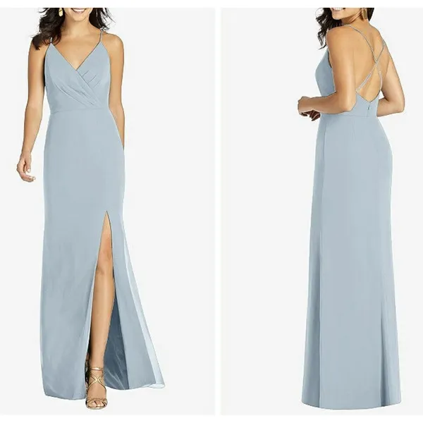 NWT Thread‎ Dessy CRISS CROSS BACK MERMAID WRAP DRESS Blue MIST SZ 6R Gown Dress - Image 2