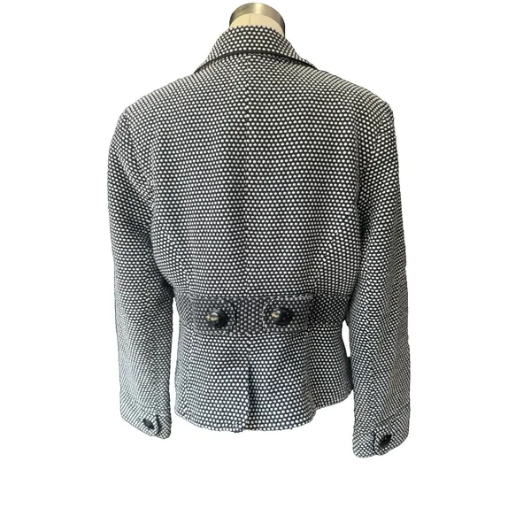 WHBM Black White Polka Dot Blazer Women's 12/14 Cotton Cropped Notch Lapel - Image 3