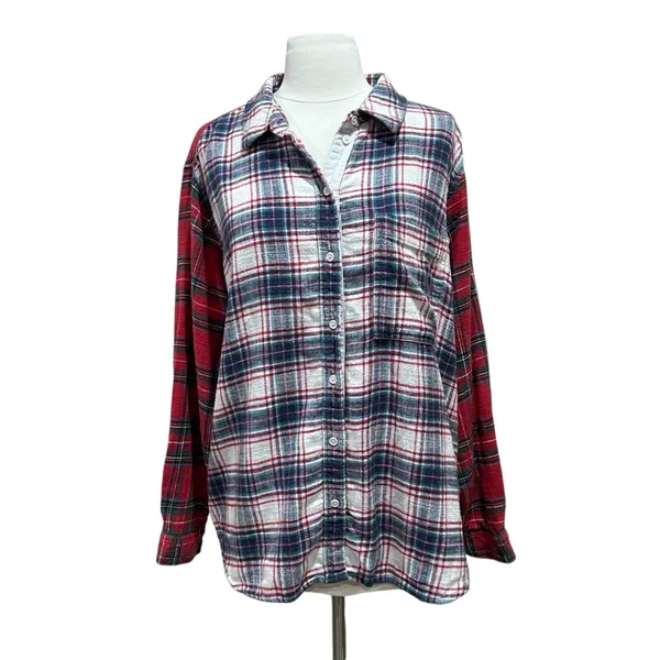 American Eagle Mixed Plaid Button Up Flannel Size Large - Image 2