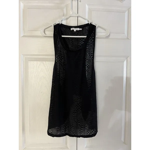 Good American Super High Low‎ Tank Black Sheer Animal Print Size 4 ( XL) - Image 4