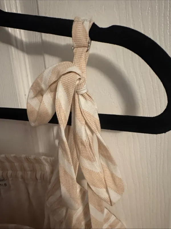 Striped Tie-Shoulder Ruffle Camisole - Beige Cream - Image 4