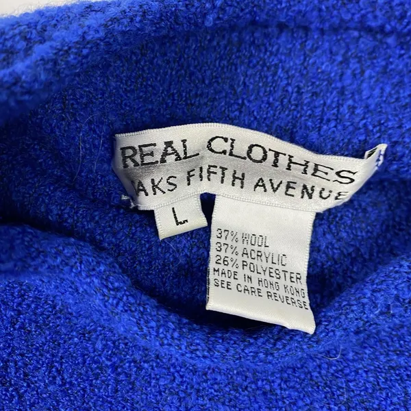 Vintage Saks Fifth Avenue Sweater Womens Large Blue Mock Neck Hong Kong 90s - Image 5