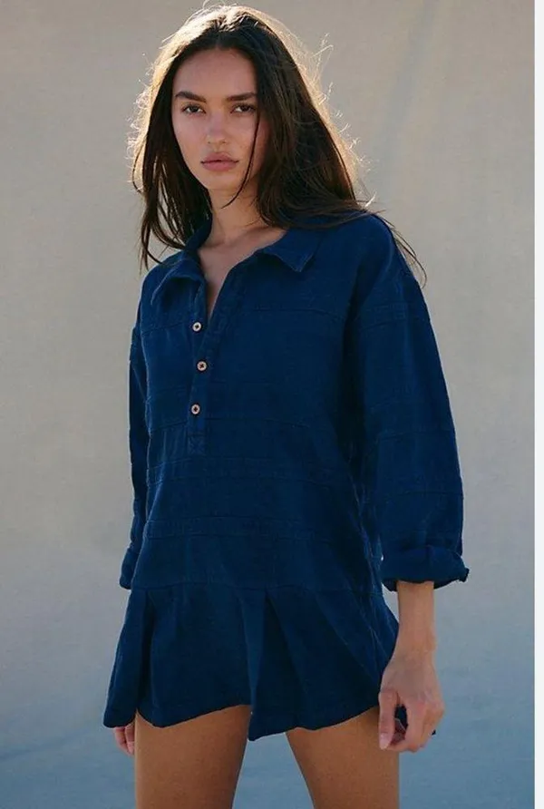 NWOT Free People X Free- Est Checkin' Mini Dress / Tunic Top Blue Oversize - Image 2
