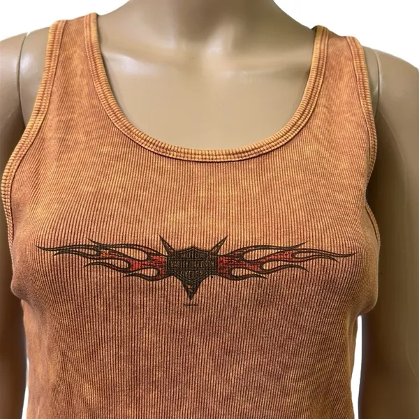 Harley Davidson Motorcycles Cotton Mother Road Tank Top Orange Stone Washed XL - Image 8