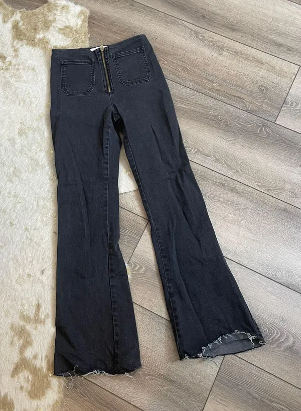 Honey Punch High Rise Zipper Black Flare Jeans - Image 2