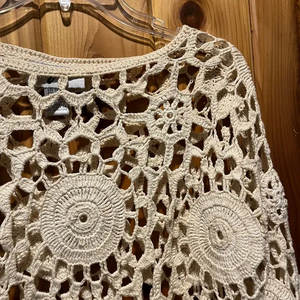 VTG Crochet Lace Top Boho Long Sleeve Shirt Ivory‎ Cream One Size - Image 4