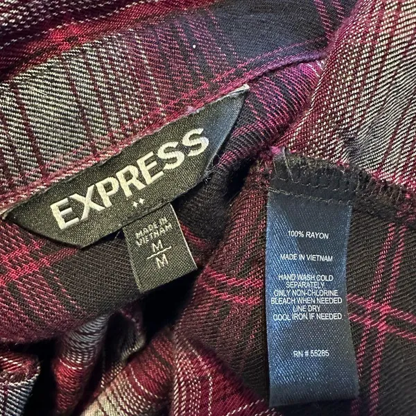 Express Button Front Plaid Flannel Shirt - Image 3