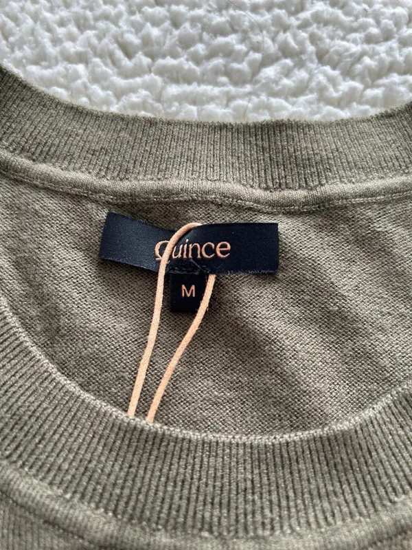 Quince Lightweight Cotton Cashmere Crew Neck Long Sleeve Sweater Olive Size M - Image 12