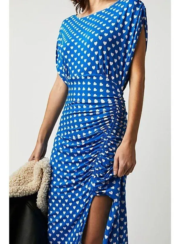 FREE PEOPLE Lakeside Mini Printed Dress in Bluebell Combo Hearts Size Large - Image 13