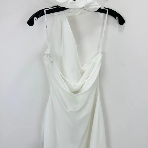 Lulus Isloda Ivory One-Shoulder Backless Sash Mini Dress with Scarf Small NWT - Image 9