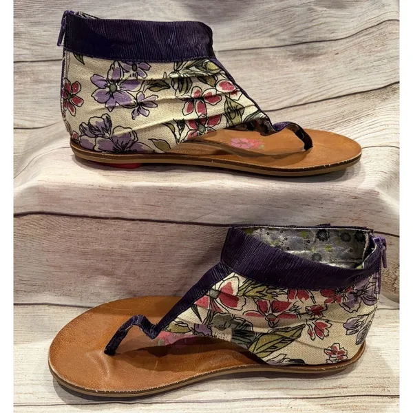Poetic License Sandals Purple With Bow Floral Print Zip Back Eur 38 Us 7.5 - Image 4