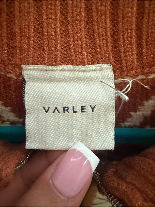 Varley Women’s Rust & Cream Western Print Zip-Up Sweater. Size: Small - Image 2