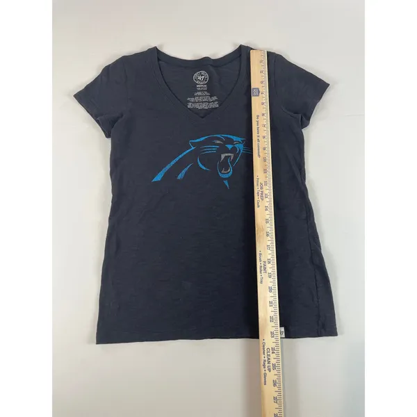 47 Brand Womens Black Carolina Panthers V Neck Cotton Tee Shirt Size M - Image 3