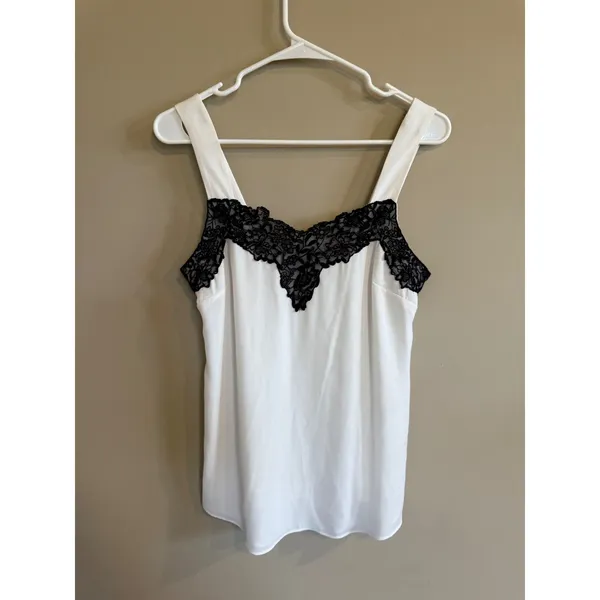White House Black Market Lace Trim Camisole‎ Tank Top Ivory Black XS - Image 3