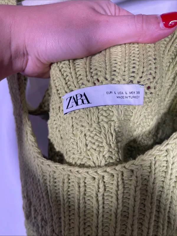 Zara Womens Green Crochet Tank Top Blouse Large 5802/040/526/L - Image 3