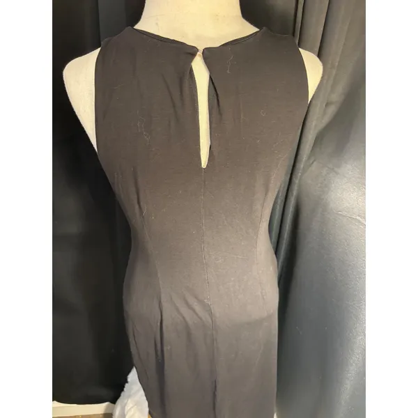 Loft Black Sleeveless Draped Side Sheath Dress Medium Keyhole Back Midi - Image 3