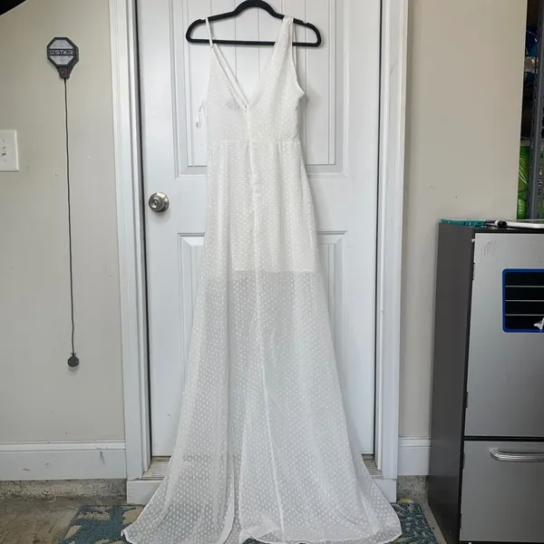 Anthropologie Lioness swiss‎ dot white surplice maxi dress medium bridal wedding - Image 5