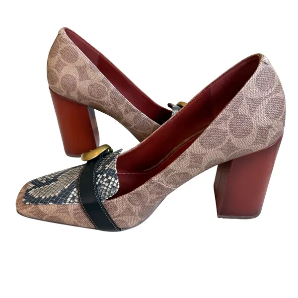Coach Jade Block‎ Heel Pumps Women 8.5 Leather Snakeskin Career Luxury Preppy - Image 5