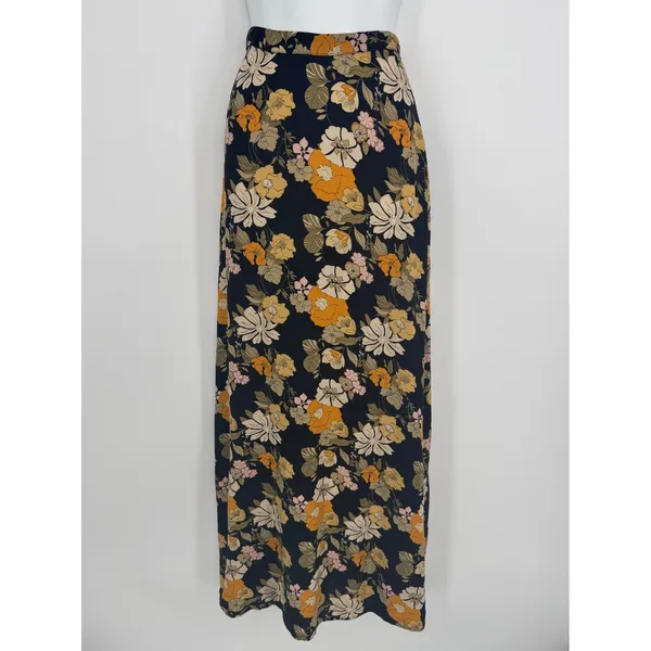 Natural Life Floral Maxi Skirt XS Black Orange Boho Hippie Cottagecore Slit - Image 2