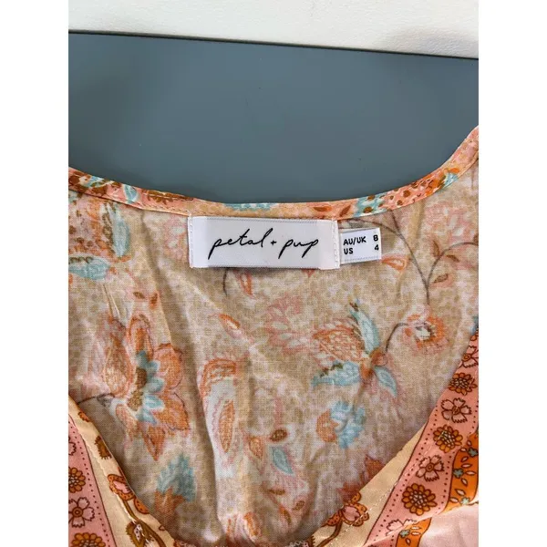 Petal + Pup womens maxi dress size 4 orange print long sleeve v neck tiered - Image 7