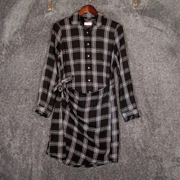 UNTUCKit Tessa Black N White Plaid Wrap Shirt Dress Viscose Office Womens 6 - Image 4