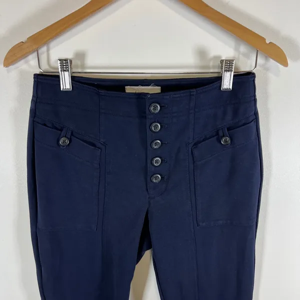 Anthropologie Navy Blue High Rise Button Fly Utility Slim Pants‎ Womens Size 4 - Image 2