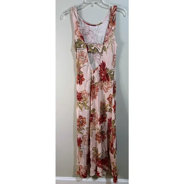 Paper Heart Floral Maxi Dress Womens S Pink New Linen Blend Open Back Sleeveless - Image 8